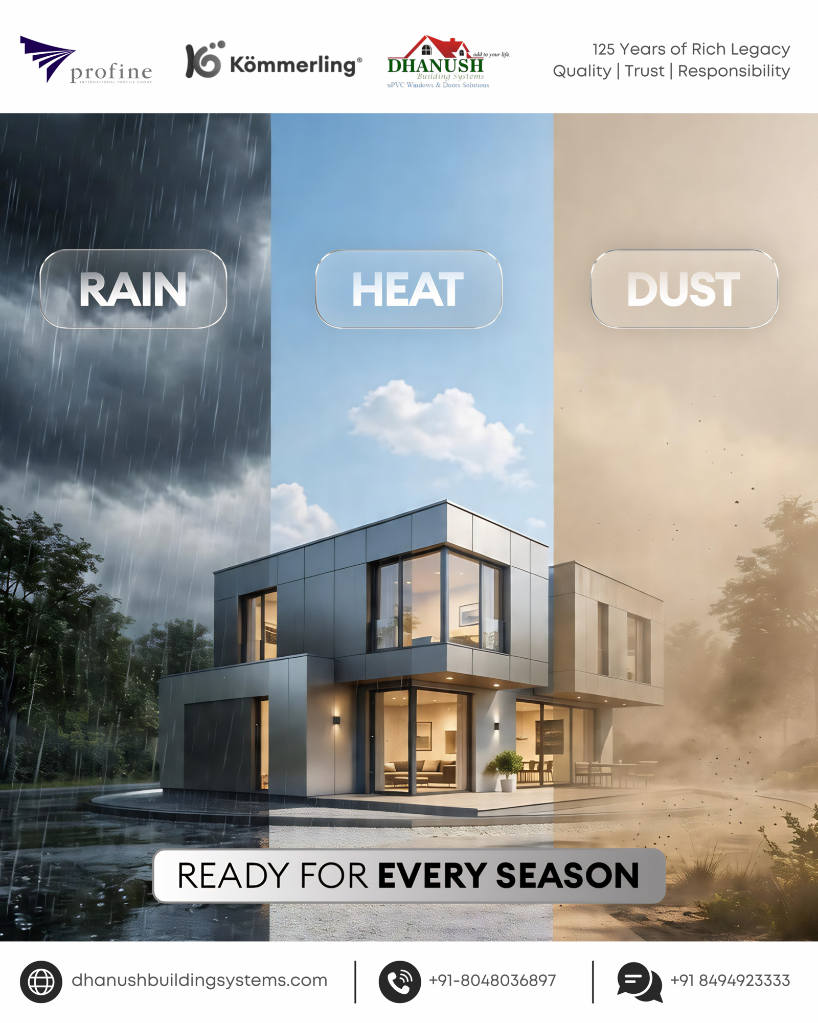 Koemmerling Aluminium Systems are engineered to perform consistently across conditions, maintaining strength, sealing, and comfort no matter what’s happening outside. Designed for modern architecture and long-term reliability, they help create spaces that stay protected, refined, and comfortable through every season.