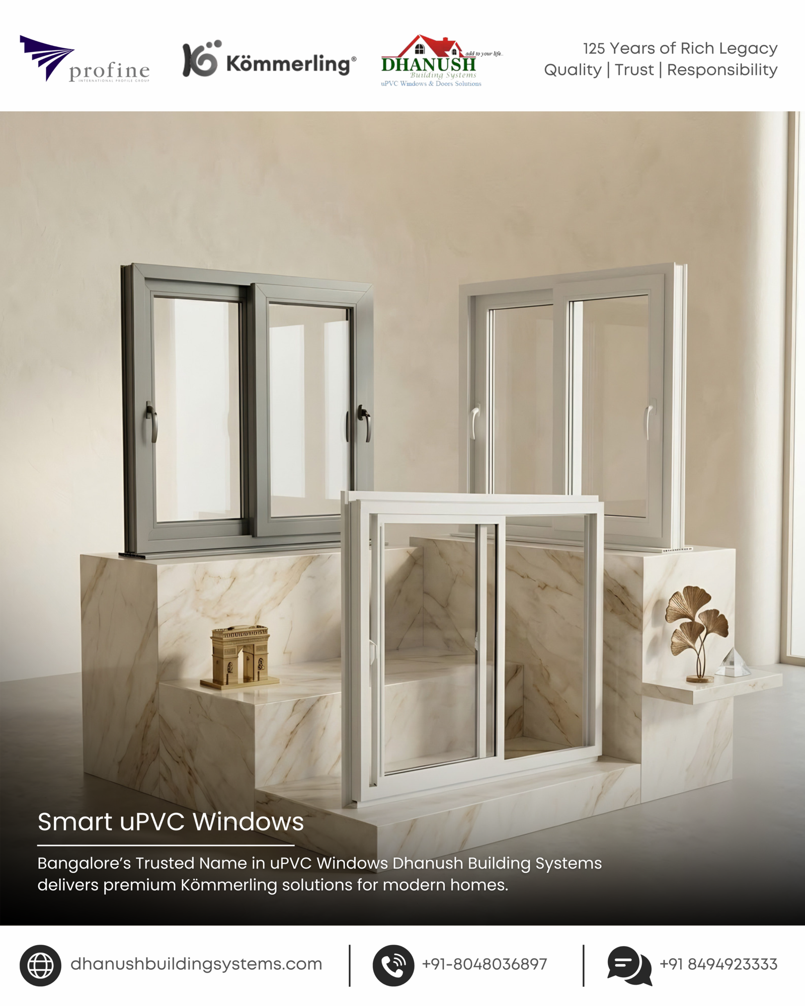 Smart uPVC Windows for Smarter Living - Bangalore’s Trusted Name in uPVC Windows Dhanush Building Systems delivers premium Kömmerling solutions for modern homes.