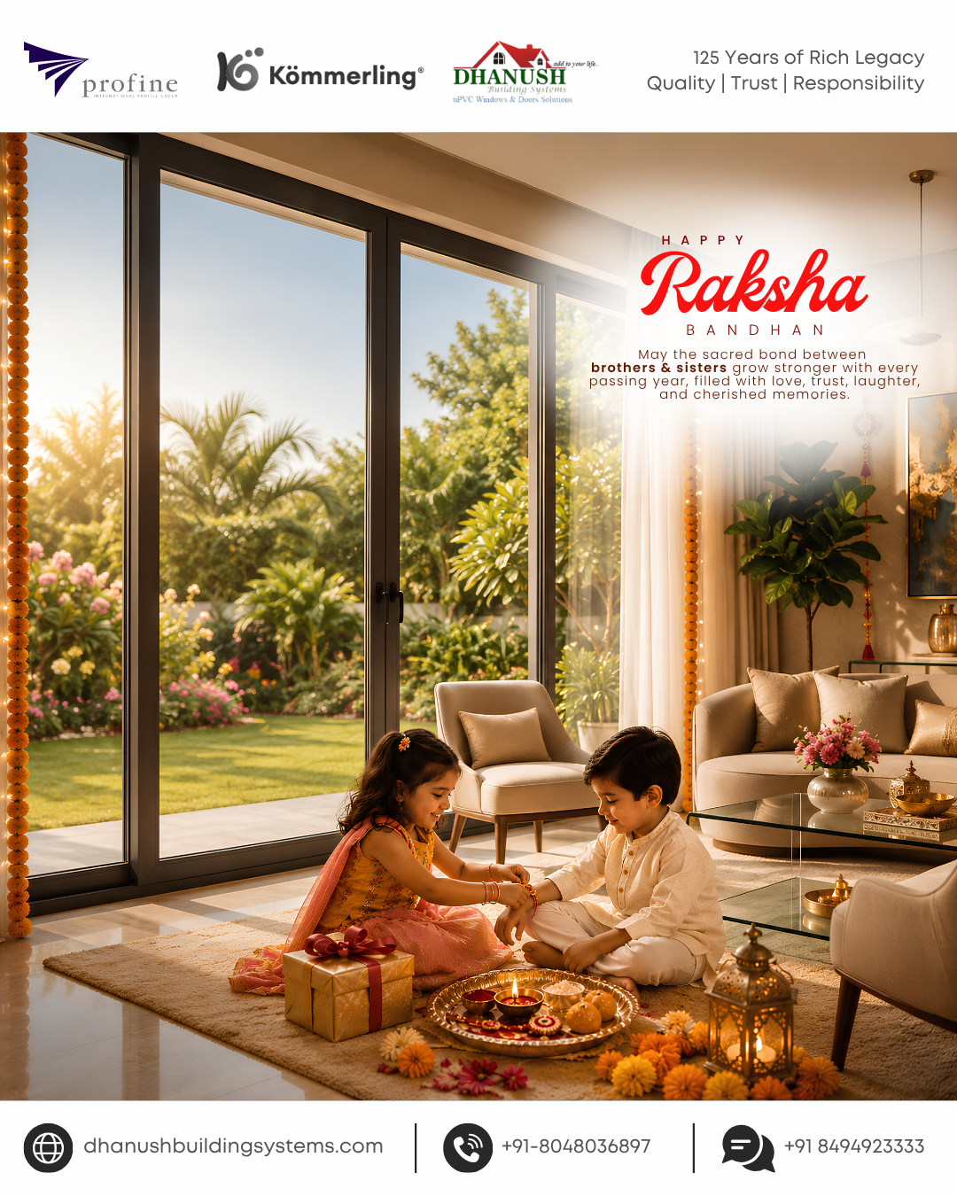 Wishing you a Happy Raksha Bandhan filled with warmth and togetherness. Strengthen your family bonds this festive season.