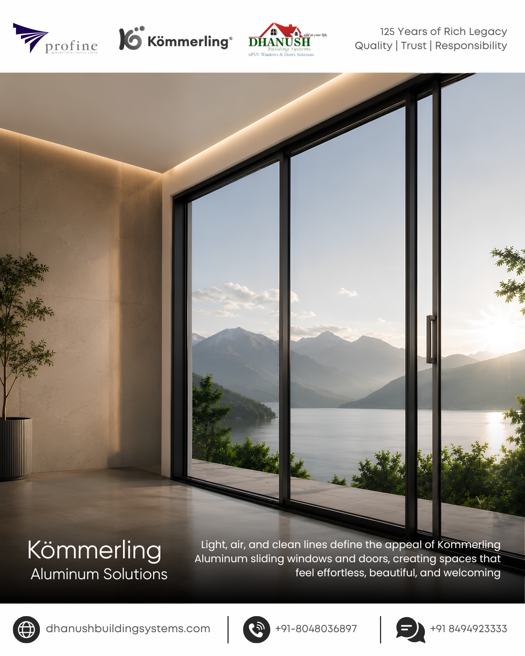 Aluminium Sliding Windows - Light, air, and clean lines define the appeal of Kommerling Aluminum sliding windows and doors, creating spaces that feel effortless, beautiful, and welcoming.