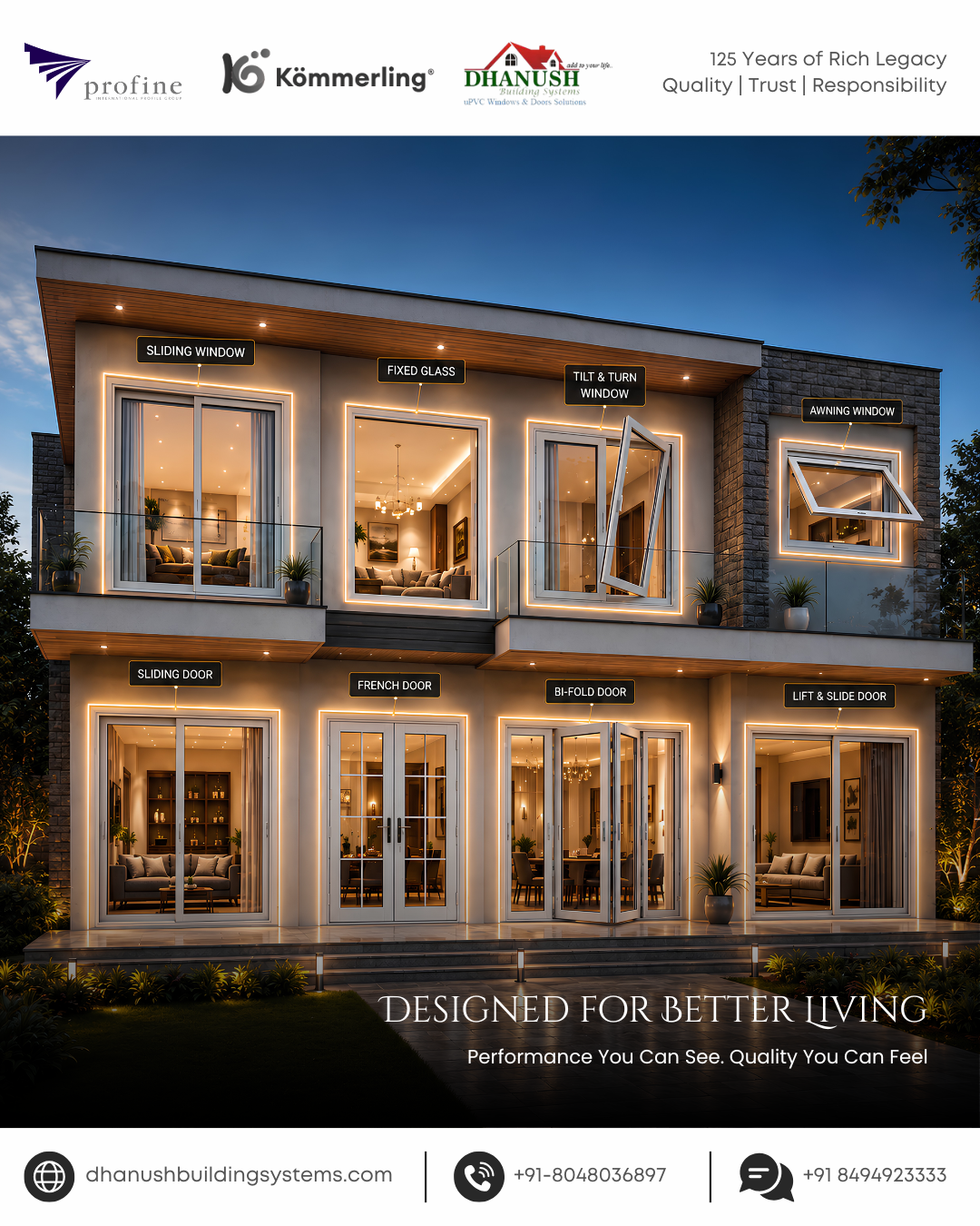 Kömmerling’s Greenline Technology uses 100% lead-free profiles stabilized with green calcium-zinc compounds.