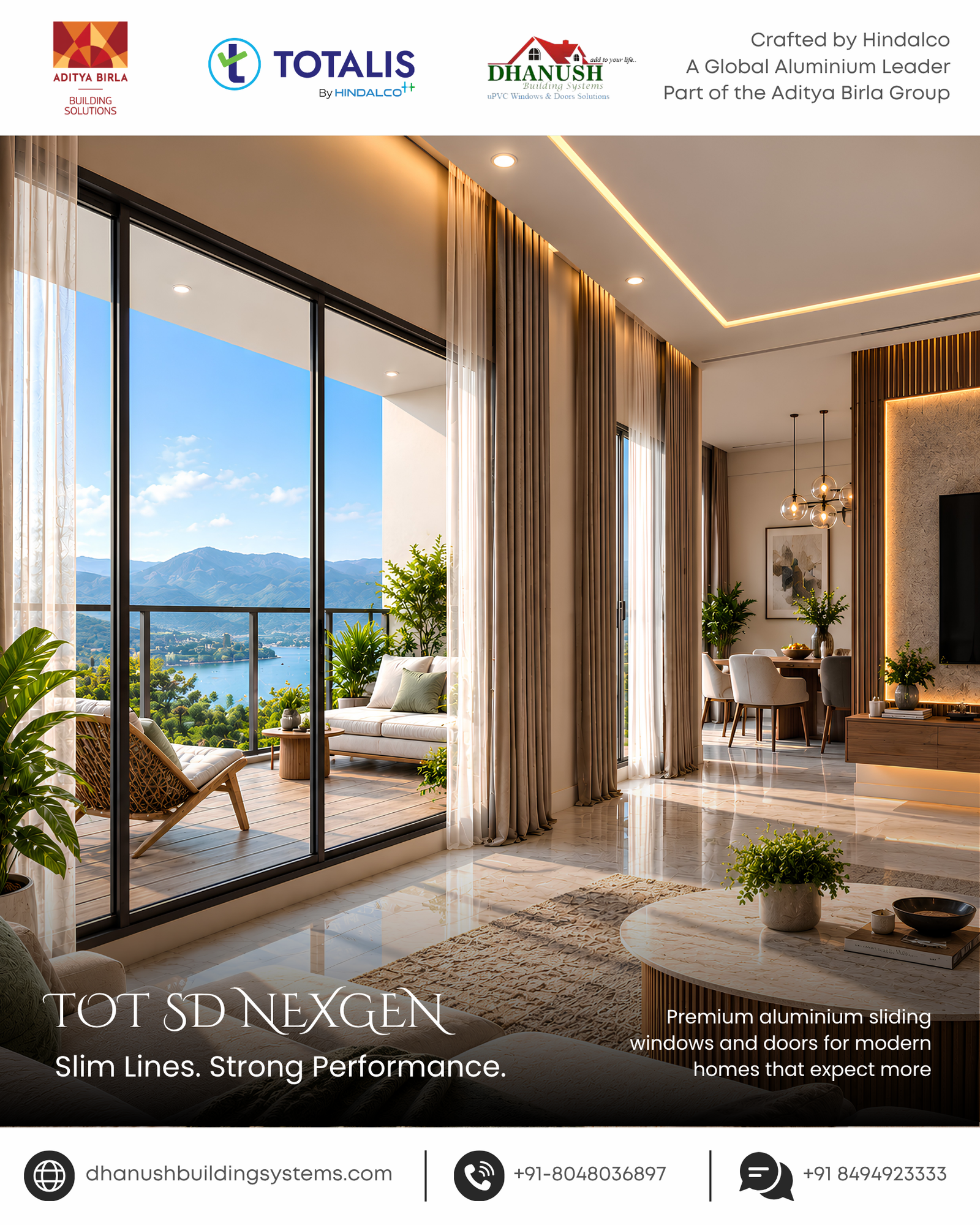 Slim Profile Aluminium Sliding Windows with Smooth Operation